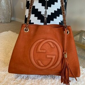 GUCCI Soho Nubuck Leather Shoulder Bag, Orange